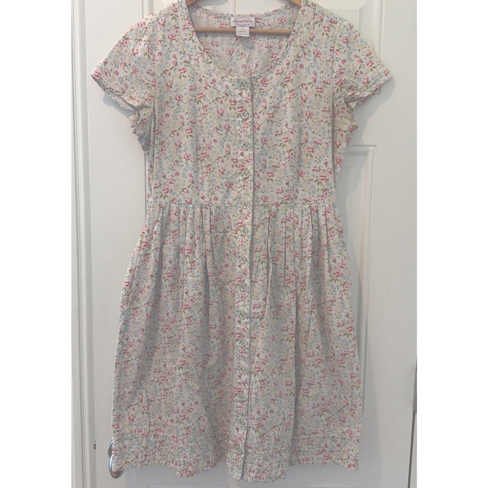 Lanz of Salsburg Floral S Cotton Midi Fit Flare Dress Cottagecore Button Up